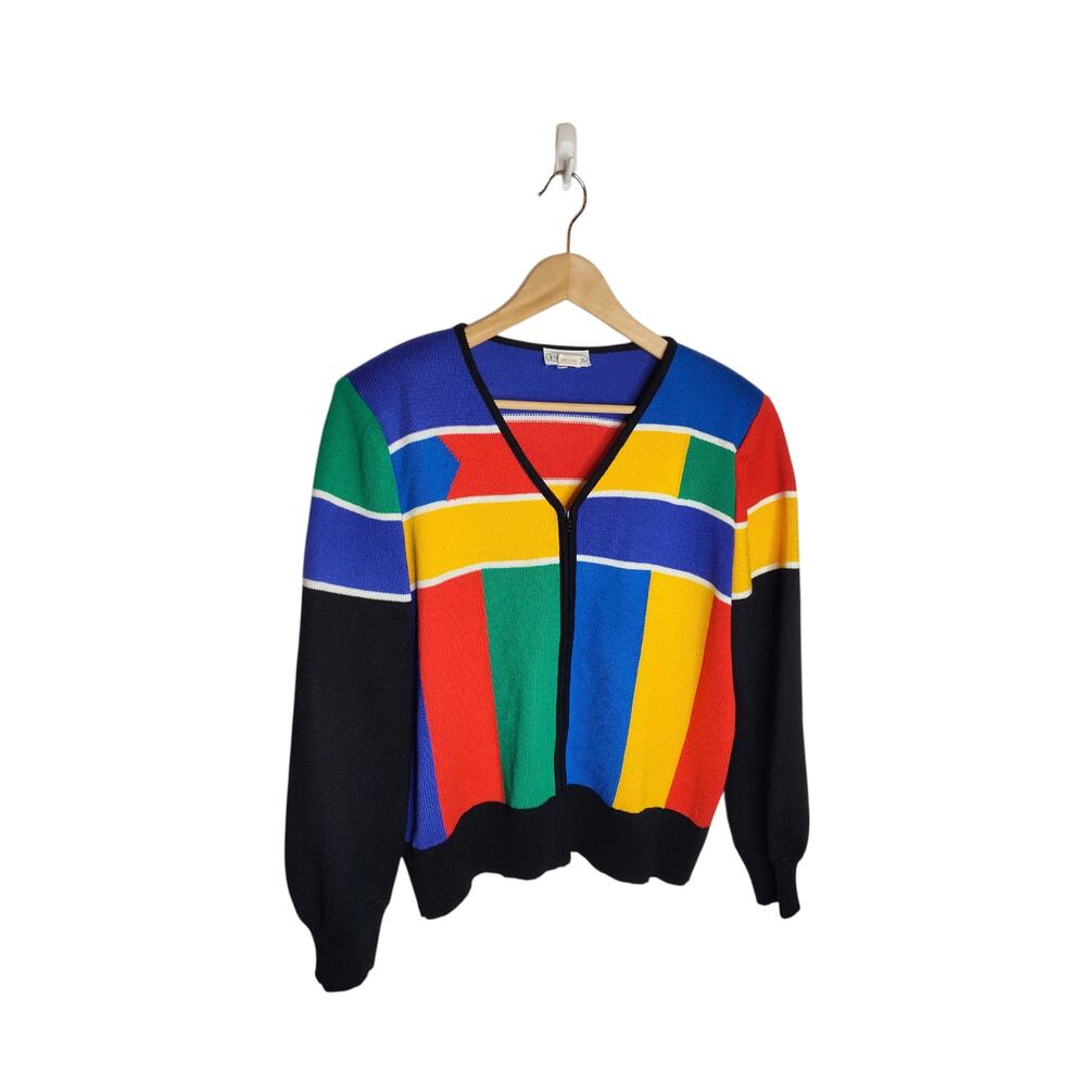 Vintage Patchington 80s 90s Colorblock full zip sweater womens L